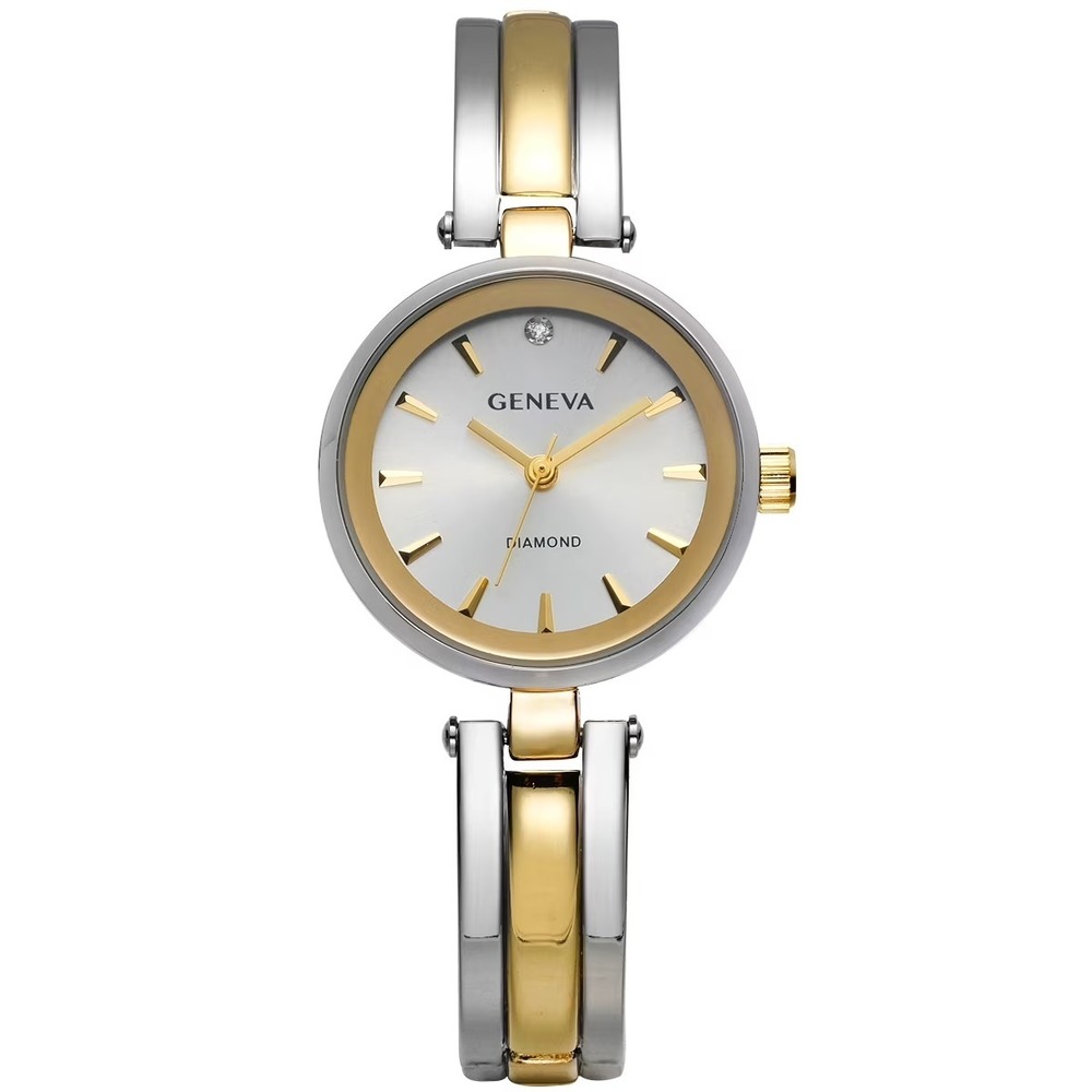 Geneva Ladies Two Tone 31mm Genuine Diamond Glass Bezel Adjustable Bangle Watch